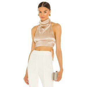 Amanda Uprichard Kaye Top Bone Beige Silk Tie  Back Crop L NWOT $202